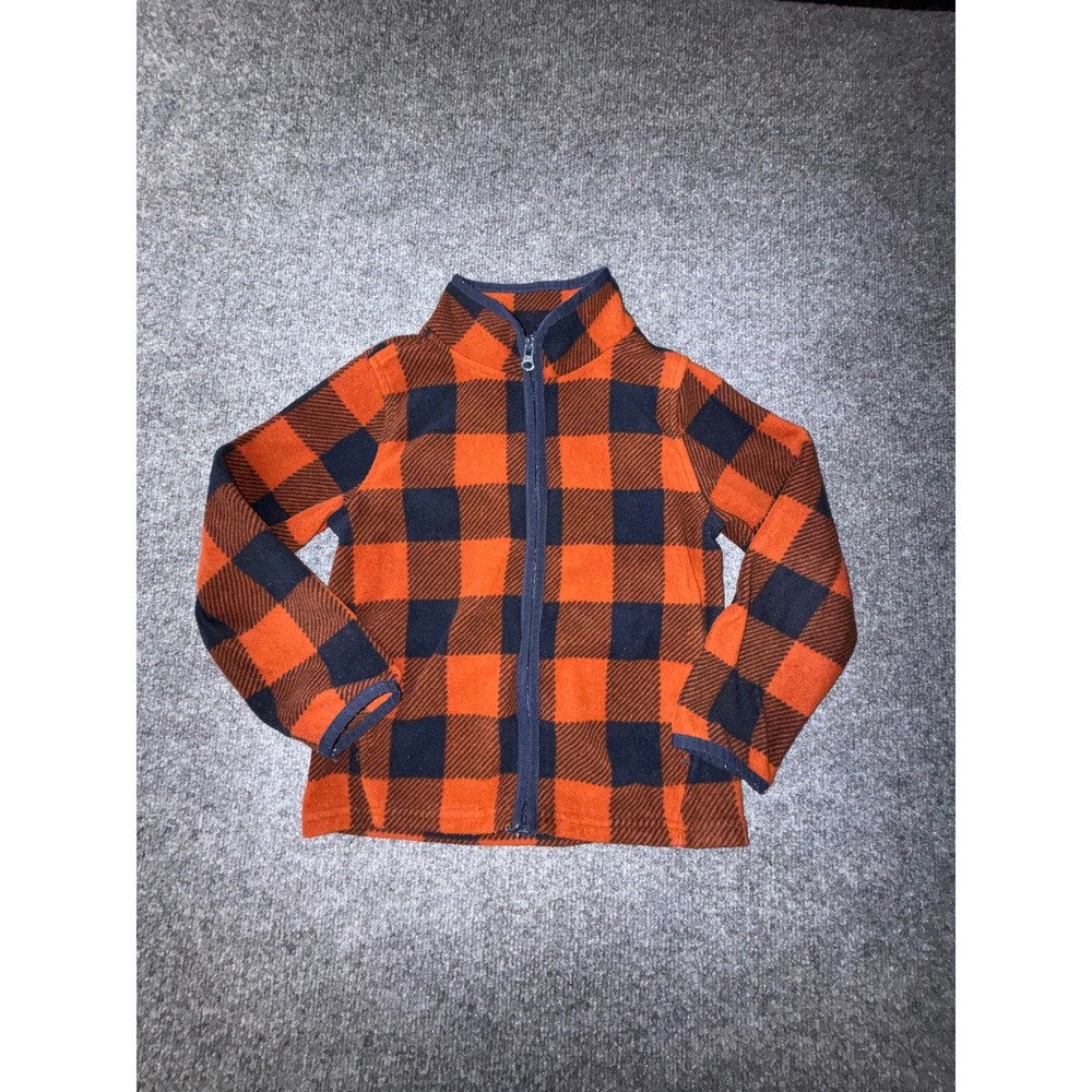 OshKosh Bgosh Kids Size 6 Orange Navy Buffalo Plaid Full Zip Fleece Jacket
